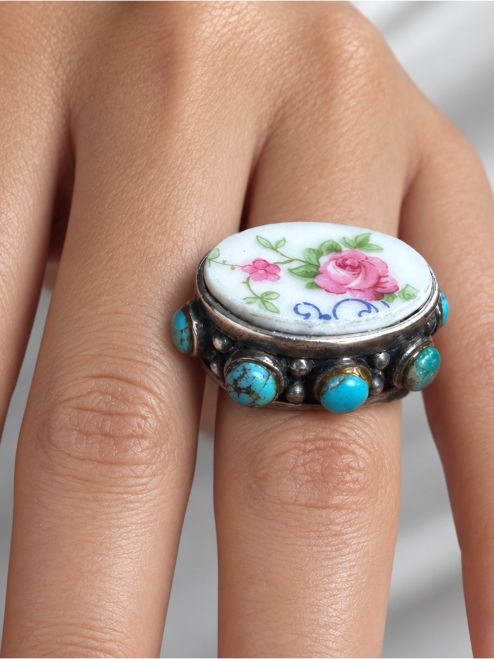 Upcycled Broken China & Silverware Rings by Alma Antigua Artisan Jewelry
